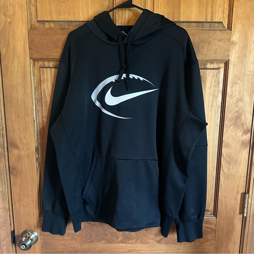 Nike Black Hoodie athletic sweatshirt with white Football Swoosh size XL